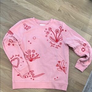 ban.do Pink Sweatshirt with Red Floral Accents